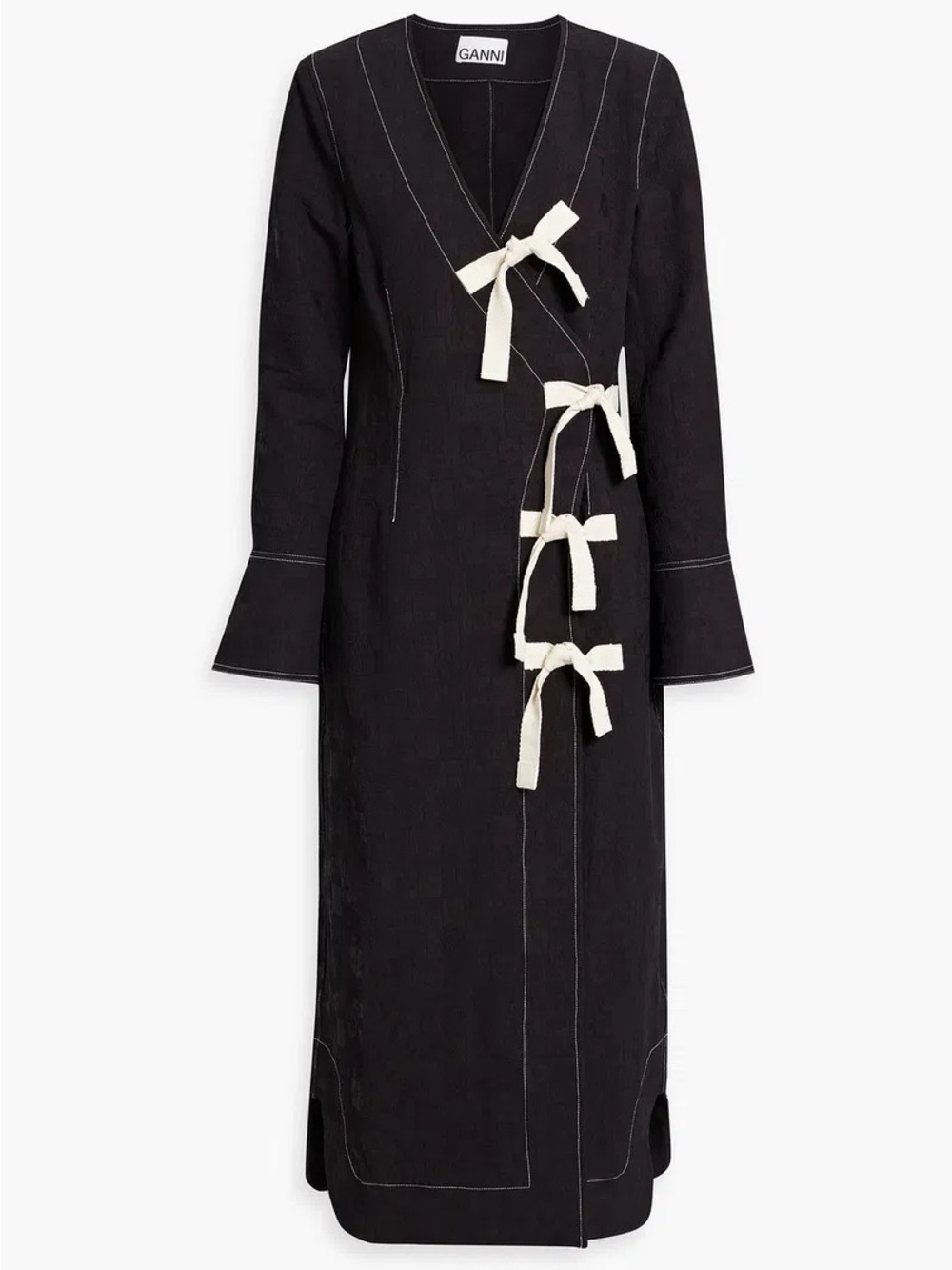 Ganni Black Jacket with Cream Tie Detail